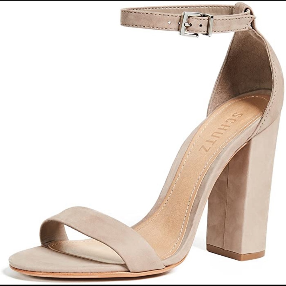 Schutz Enida Suede block heel sandal, size 10, tan/taupe color